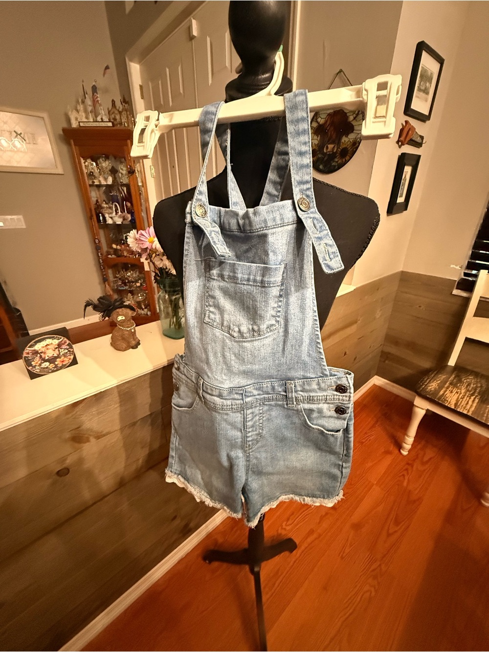 Cat & Jack Light Blue Denim Short Overalls for Women